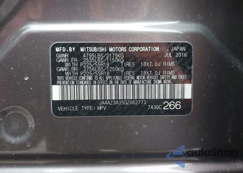 2016 Mitsubishi Outlander Sel z USA, uszkodzony, nr VIN JA4AZ3A35GZ062773